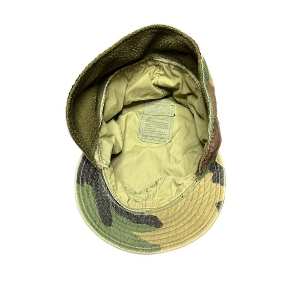 Camo Military Cap Woodland Hat Neck Flap Winter Warm Size 7 1/4 Equa - Picture 7 of 10